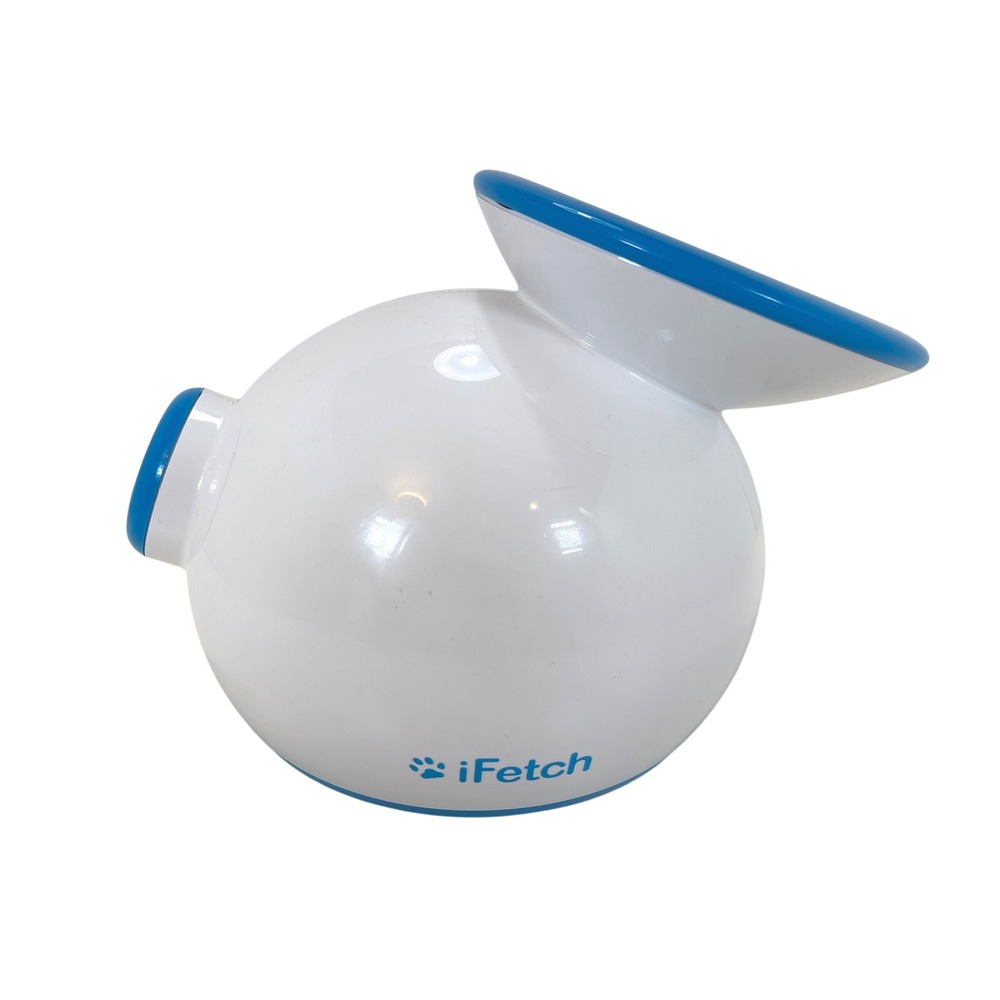 iFetch Automatic Pet Toy Launcher White Blue with Cord and 8 New 1.5 Inch Balls